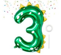 Dinosaur Birthday Decorations, 36'' Green Dinosaur Number 3 Balloon for 3rd Birthday Party Supplies (3)