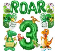 Dinosaur Birthday Decorations 3rd Balloons - Dino Party Supplies Green Letter Giant Number Balloons Dinosaur Foil Balloon, Jungle Decoration for 3 Years Old Kids Birthday Party