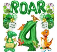 Dinosaur Birthday Decorations 4th Balloons - Dino Party Supplies Green Letter Giant Number Balloons Dinosaur Foil Balloon, Jungle Decoration for 4 Years Old Kids Birthday Party
