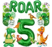 Dinosaur Birthday Decorations 5th Balloons - Dino Party Supplies Green Letter Giant Number Balloons Dinosaur Foil Balloon, Jungle Decoration for 5 Years Old Kids Birthday Party