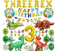 Dinosaur Birthday Decorations Balloons Banners - 73 Pcs 3rd Boy Party Decoration Set Large Size Dinosaurs Foil Balloon Happy Birthday Banner Garland Cake Toppers for Dinosaur Theme Party Supplies