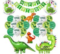 Dinosaur Birthday Decorations Balloons for Boys - Green Happy Birthday Banner and Dino Themed Latex Balloon, Giant Dinosaur Foil Balloons for Jungle Party Decorations