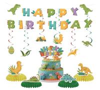 Dinosaur Birthday Decorations, Dinosaur Party Decorations, HSC Dinosaur Theme Birthday Set, Cake Topper, Hanging Spirals, Honeycomb Decorations for Boys Kids Party Supplies