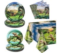 Dinosaur Birthday Decorations - Paper Tableware Set Including Plates, Napkins, Tablecloth for Kids Boys Birthday Supplies, Serves 20