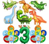 Dinosaur Birthday Decorations Party Balloons - 24 Pcs Large Aluminum Foil Latex Number 3 Dino Balloons For Kids Boys Girls 3 Year Old Birthday Jungle Dinosaur Themed Party Decor Supplies