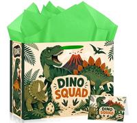 Dinosaur Birthday Gift Bag Decoration with Tissue Paper and Card for Boys