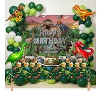 Dinosaur Birthday Party Decoration Themed Backdrop with Balloons,tablecloth | Complete dinosaur party set with balloons, backdrop, tablecloth and cake toppers, perfect for kids birthday celebrations.