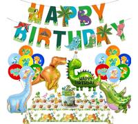Dinosaur Birthday Party Decorations Balloons - 38 Pcs Cute Banner Large Aluminum Latex Dino Balloons Tablecloth Cake Cupcake Topper For Kids Boys Girls Jungle Dinosaur Themed Party Decor Supplies