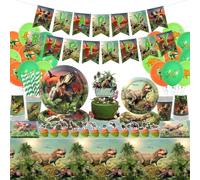 Dinosaur Birthday Party Decorations, Dinosaur Party Supplies, Including Happy Birthday Banner, Cupcake Toppers, Balloons, Tablecloth, Plate, Tablewares for Kids, Boys, Girls, Serves 20 (Banner)