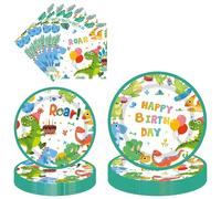 Dinosaur Birthday Party Decorations Kit - 96 Pcs Green Dinosaur Birthday Tableware Including Plates Napkins Dino Tableware Set for Boys Girls 1st 2nd 3rd Supplies Serves 24 Guests