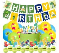 Dinosaur Birthday Party Decorations Set, Dinosaur Birthday Party ballons Set, Happy Birthday Banner Dinosaur, Latex Balloons, Cupcake Cake Toppers Set, Girls Jungle Party Deco