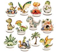Dinosaur Birthday Party Table Decorations - 12-Piece Wooden Dino Centerpieces Kit | Cute Jurassic Theme Party Supplies for Kids Boys & Girls | Roaring Fun Dinosaur Baby Shower Decor