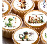 Dinosaur Birthday Pre-cut Edible Wafer Cupcake Toppers, Party Decorations for Cake, x 24