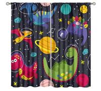 Dinosaur Blackout Curtain for Boys Bedroom, Cartoon Outer Space Planet Navy Blue Window Treatments for Living Room Nursery Drapes 2 Panels Set Total Size 42" W X 45" L Inch