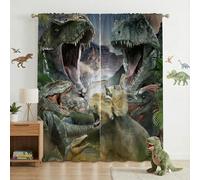 Dinosaur Blackout Curtains for Kids Boys Room, 3D Jungle Dino Print, Light Blocking Rod Pocket Window Drapes, 55 x 63 Inch