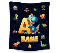 Dinosaur Blanket for Kids - Personalised Boys Fleece Throw Gift - Custom Name Flannel Blanket for Sofa, Bed & Room Decor