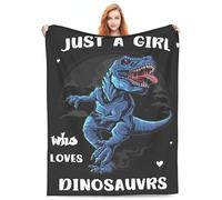Dinosaur Blanket Gifts for Kids Just a Girl Who Loves Dinosaurs Soft Warm Lightweight Cozy T-Rex Dinosaurs Rage Angry Throw Blankets for Bed Living Room Sofa Couch Birthday Decor 60x80in