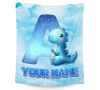 Dinosaur Blanket - Personalized Kids Blankets with Name for Boys Girls - Custom Monogram Gifts for Son Daughter - Lightweight Flannel Throws - 4 Sizes for Toddler/Children/Teens/Adults