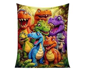 Dinosaur Blanket, Soft Funny Throw Blanket Cute Smiling Dinosaurs HD Digital Print Flannel, Animal Print Throw Blanket for Kids Home Bedroom & Couch Bed Decor (70x100cm)