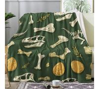 Dinosaur Bones Throw Blanket Single Size, Green Cartoon Fleece Blanket for Bed Sofa Couch, Soft Cozy Flannel, 130x150 cm, Decor & Gifts (HA261)