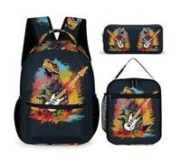Dinosaur Bookbag with Lunch Box Pencil Case for Students 7-9 Years, Animal Backpack 3 Piece Set Year 4 for Boys Outdoor Learning Family Trips and Weekend Adventures