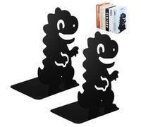 Dinosaur Bookends, Heavy Duty Bookends with Non Slip Rubber Pad, 1 Pairs Metal Book Ends for Home Office Library School, 17 x 12 x 10 cm, Black