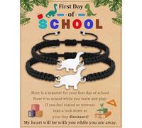 Dinosaur Bracelets for Teen Boys Gifts for Son/Nephew/Grandson Black Beaded Bracelets with Dinusaur Back to School/First Day Of schoo/Birthday Gifts for Him/Bonus Son/Brother Kindergarten, adjustable
