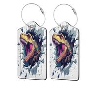 Dinosaur Breaking The Wall Luggage Tag for Suitcase 2 Pack Leather Luggage Tag with Privacy Flap Name Id Label and Metal Loop for Women Men Travel