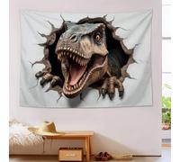 Dinosaur Breaking Through Brick Wall Tapestry 3D Animal Realistic Wall Hanging Backdrop Wall Art Gray Home Decor for Party Decor Portrait Photo Booth Props