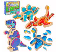 Dinosaur Building Blocks Set, Wooden Dino Blocks, Magnetic Dinosaur Builders, STEM Take Apart Dinosaurs Playset, Montessori Fine Motor Skills Educational Learning Toy Gift for Kids Age 3+
