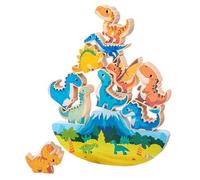 Dinosaur Building Blocks, Wooden Dinosaur Play Set Stacking Toys, STEM Learning Game, Educational Toy for Kids, Interactive Family Plaything, Enhance Motor Skills and Balance