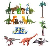 Dinosaur Cake Topper Set for Kids Dinos Cake Decorations with Red Brachiosaurus Pterodactyl T-Rex Mini Dinos Palm Trees &Birthday Sign Cake Decor jungle Party Decorations for Boys & Girls
