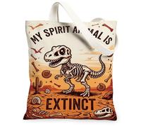 Dinosaur Canvas Tote Bag, Fanciful Playful Bones Cactus N/A Orange Everyday Tote Bag 13x15 Inch, Orange, 13x15 Inch