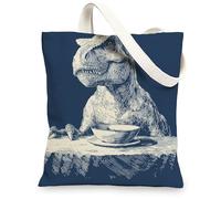 Dinosaur Canvas Tote Bag, Playful Dino Art Design Reusable Grocery Bags, Vintage Lightweight Washable Shoulder Strap Canvas Bags for Gym Outdoor Travel 13x15 Inch