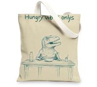 Dinosaur Canvas Tote Bags, Fun Illustration Reusable Grocery Bags, Lightweight Washable Shoulder Strap Canvas Bags for Sho, Beige, 13x15 Inch