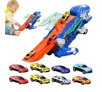 Dinosaur Car Toy - Folding Carrier Truck,Portable Transport Carrier and 8 Cars Set for Boys Girls 3+ Years Road Trip Game Home School Travel Birthday