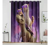 Dinosaur Cat Curtains, Galaxy Space Print Blackout Curtains 72 Inch Drop, Funny Animal Eyelet Thermal Insulated Window Curtains & Drapes for Bedroom, Living Room, 66x72 Inch 2 Panels xF8y190