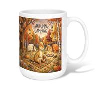 Dinosaur Ceramic Coffee Mug, Autumn Camping Tent Campfire Autumn Orange Novelty Tea Cup with Handle Ideal for Friendship Family Colleague Teachers Sweetheart Staff 15 Oz