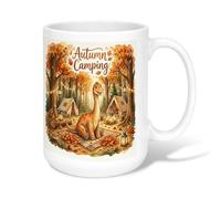 Dinosaur Ceramic Coffee Mug, Autumn Camping Tent Lantern Autumn Orange Novelty Tea Mug with Handle Ideal for Friendship Family Colleague Staff Sweetheart Teachers 15 Oz