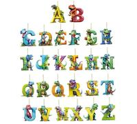 Dinosaur Christmas Ornaments, 26 Letter Dinosaur Christmas Tree Ornaments Cartoon Pendant, Acrylic 2d Dinosaur Xmas Tree Decorations Car Hanging Christmas Tree Topper Ornament for Christmas Decor