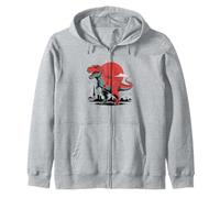 Dinosaur Cityscape With Sun Setting Zip Hoodie