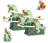 Dinosaur Climbing Slide Music Toy, Electric Dinosaur Climbing Stairs Toy, Electric Race Track Game Fun Slide Roller Coaster Toys, Double pulley design with Light and Music (2PCS)