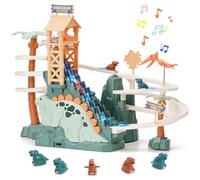Dinosaur Climbing Stairs Toy Orbit Chasing Race Track Game Set Double Loop Track Slide Toys Roller Coaster Toy with Music Educational Playsets Gift for Toddler Kids Boys Girls Age 3+