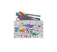 Dinosaur Colour in Pencil Case for Kids - Eatsleedoodle Includes 10 Washable Fabric Pens, Creative Dinosaur School Supplies, Educational Fun Gift, 22x14cm