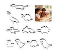 Dinosaur Cookie Cutter Set - 10-Piece Stainless Steel Cookie Cutters for Kids, Includes T-Rex, Brontosaurus, Spinosaurus, Triceratops, Head, Footprint & Baby for Dino Party Treats