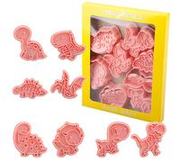 Dinosaur Cookie Cutter Set, GLADFRESIT 8Pcs 3D Dinosaur Biscuit Cutters for Children's Birthday Party, Pastry, Fondant, Cake Decoration