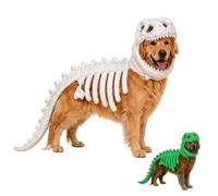 Dinosaur Costume, Soft Plush Glow-in-the-Dark Pet Outfit for Large Dogs (White, L)