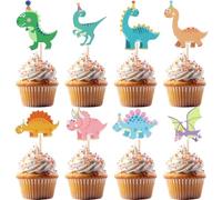 Dinosaur Cupcake Toppers, Baby Dinosaur Cupcake Picks, Dino Cake Decorations, HSC Dino Cake Toppers for Baby Shower Kids Birthday Party Dino-Theme Party Supplies - 32Pcs