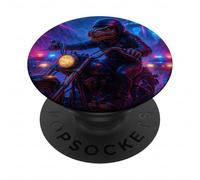 Dinosaur Cyberpunk Rider Motorcycle Biker Synthwave PopSockets Adhesive PopGrip