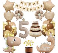 Dinosaur Decoration Children's Birthday Party 5 Years, Dinosaur Birthday Decoration Boy Daisy Cake Foil Balloon, Dinosaur Balloons Party Happy Birthday Banner Cake Decoration (Dino Birthday Decoration